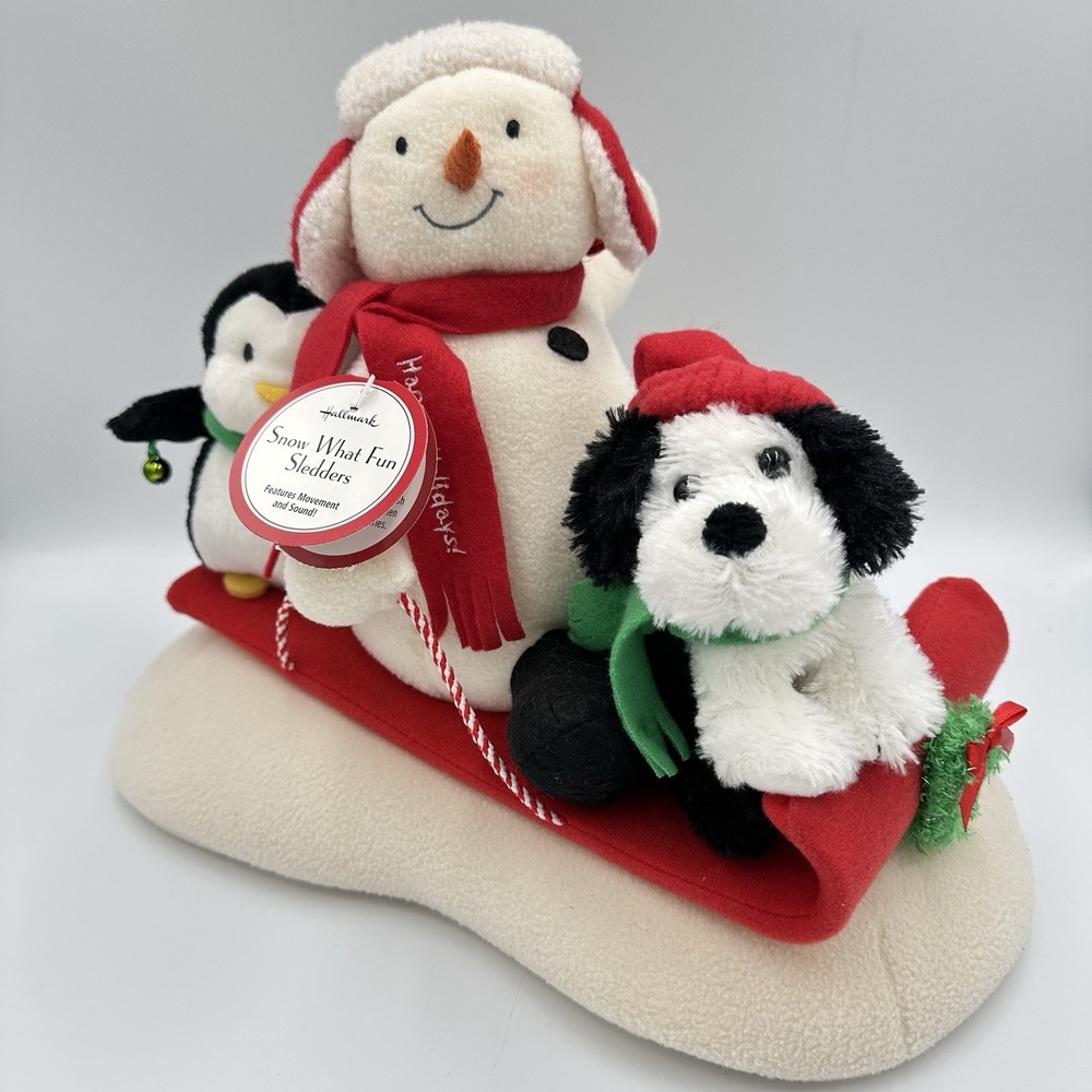 Hallmark Christmas "Snow What Fun Sledders" - Animated Singing Plush Snowman Dog